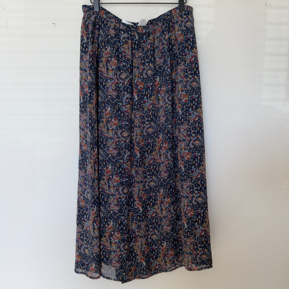 VTG 90s Y2K‎ Elizabeth Fairy Grunge Maxi Skirt XL Blue Floral Chiffon Academia